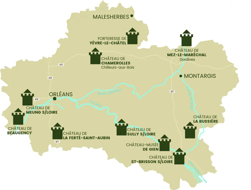 Carte des châteaux du Loiret